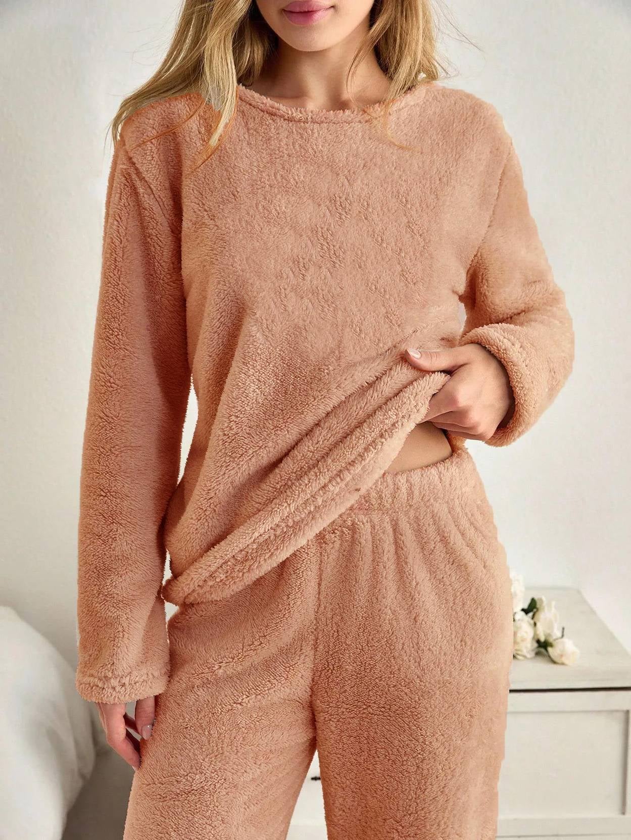 KOTTY  Women Night Suit Set Brown Solid