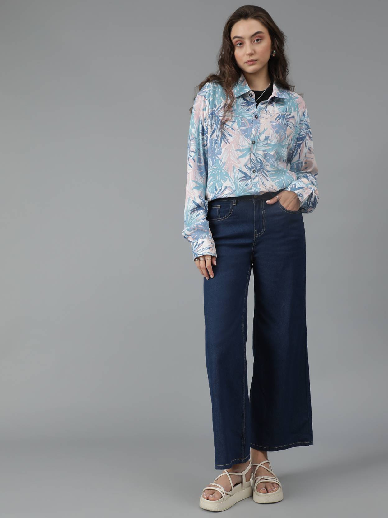 KOTTY  Women Oversized Fit Printed Spread Collar Casual Shirt