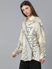 KOTTY  Women Oversized Fit Printed Spread Collar Casual Shirt