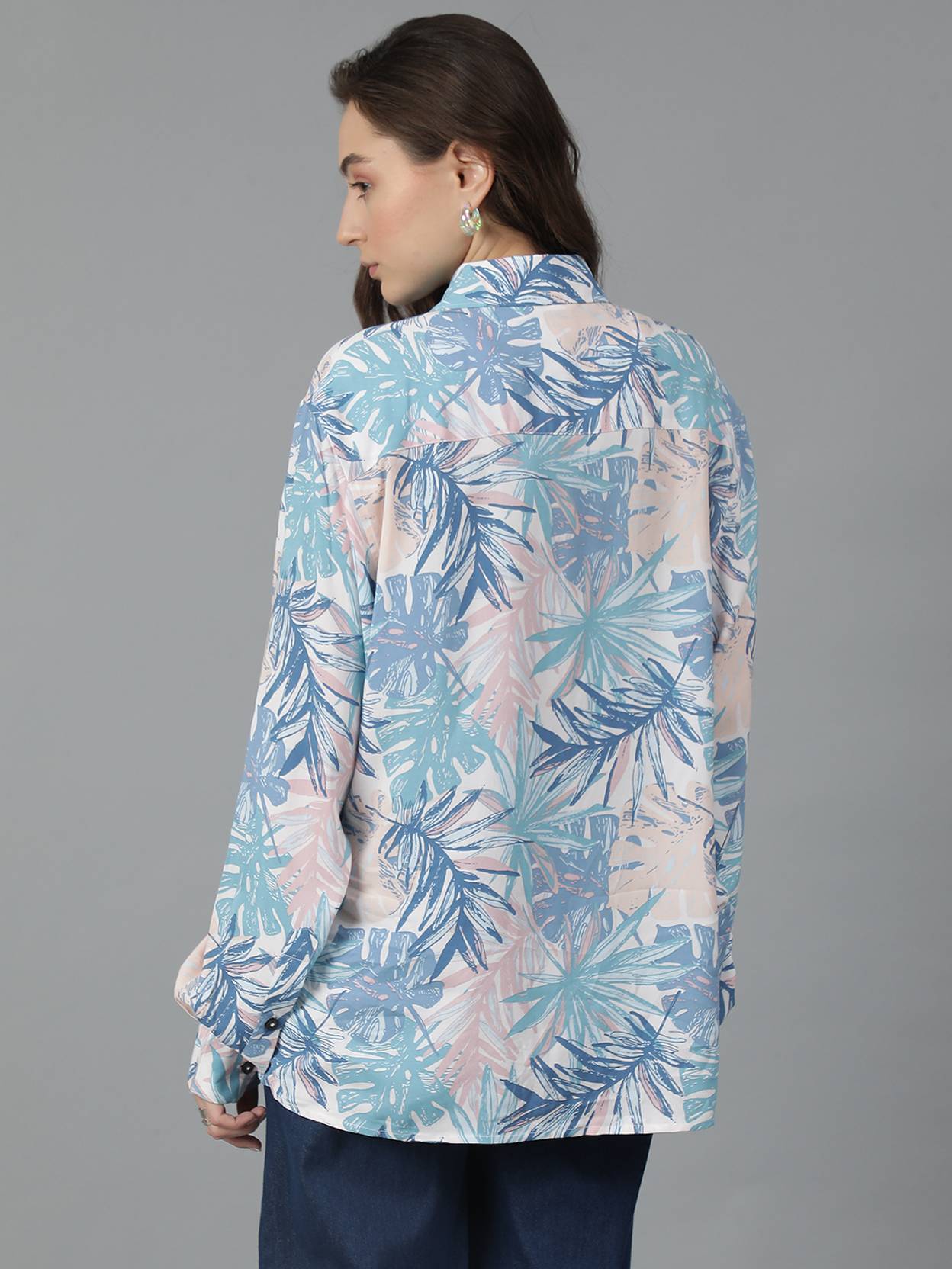 KOTTY  Women Oversized Fit Printed Spread Collar Casual Shirt