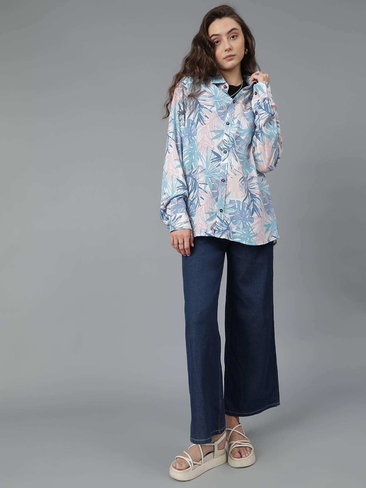 KOTTY  Women Oversized Fit Printed Spread Collar Casual Shirt