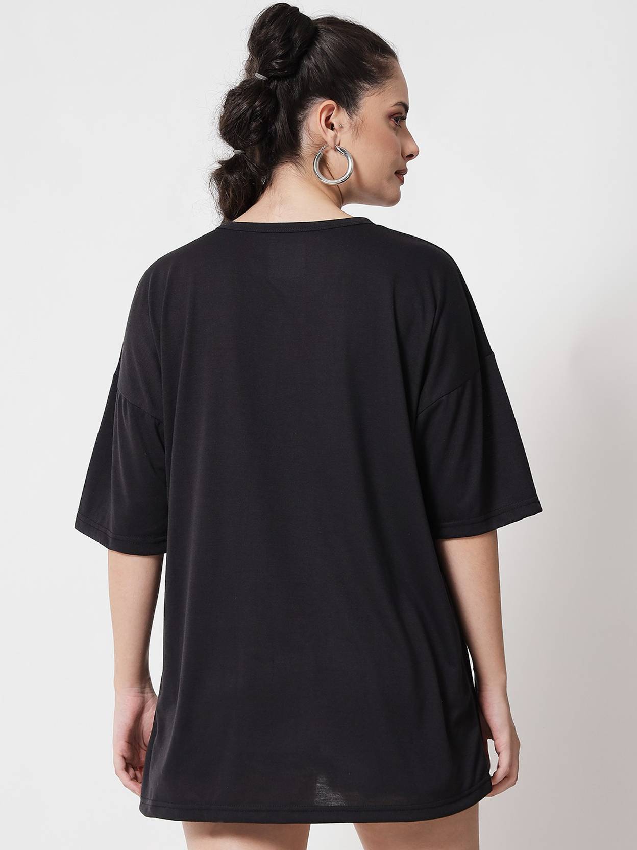 KOTTY Women Printed Round Neck Cotton Blend Black T-Shirt