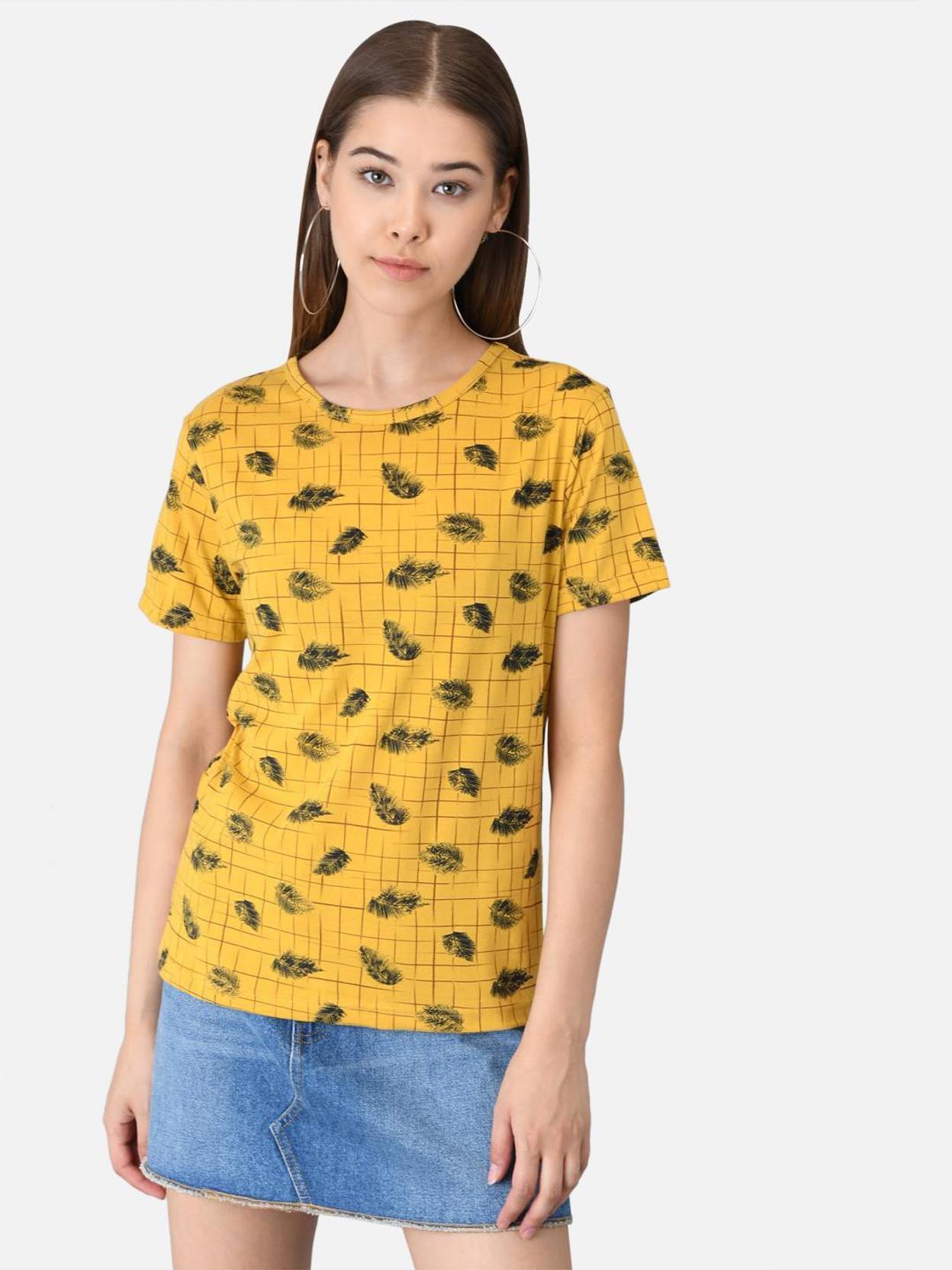 KOTTY Women Printed Round Neck Cotton Blend Multicolor T-Shirt