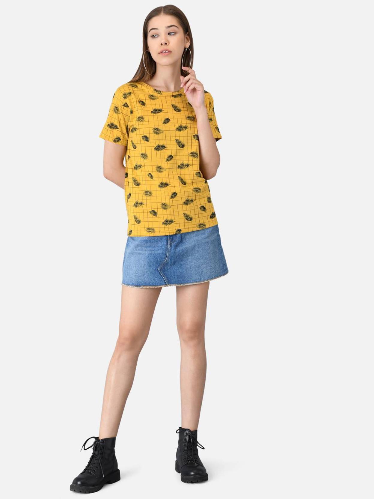 KOTTY Women Printed Round Neck Cotton Blend Multicolor T-Shirt