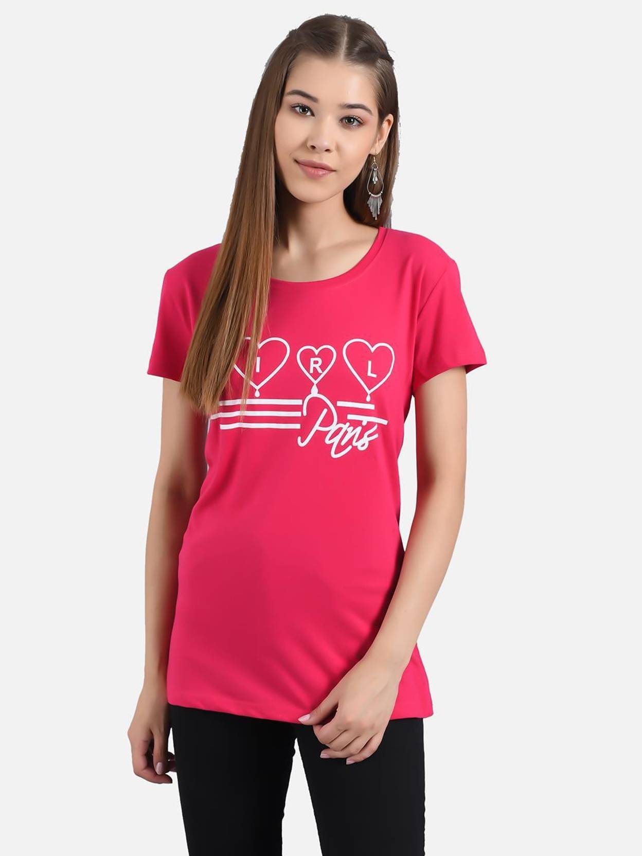 KOTTY Women Printed Round Neck Cotton Blend Multicolor T-Shirt