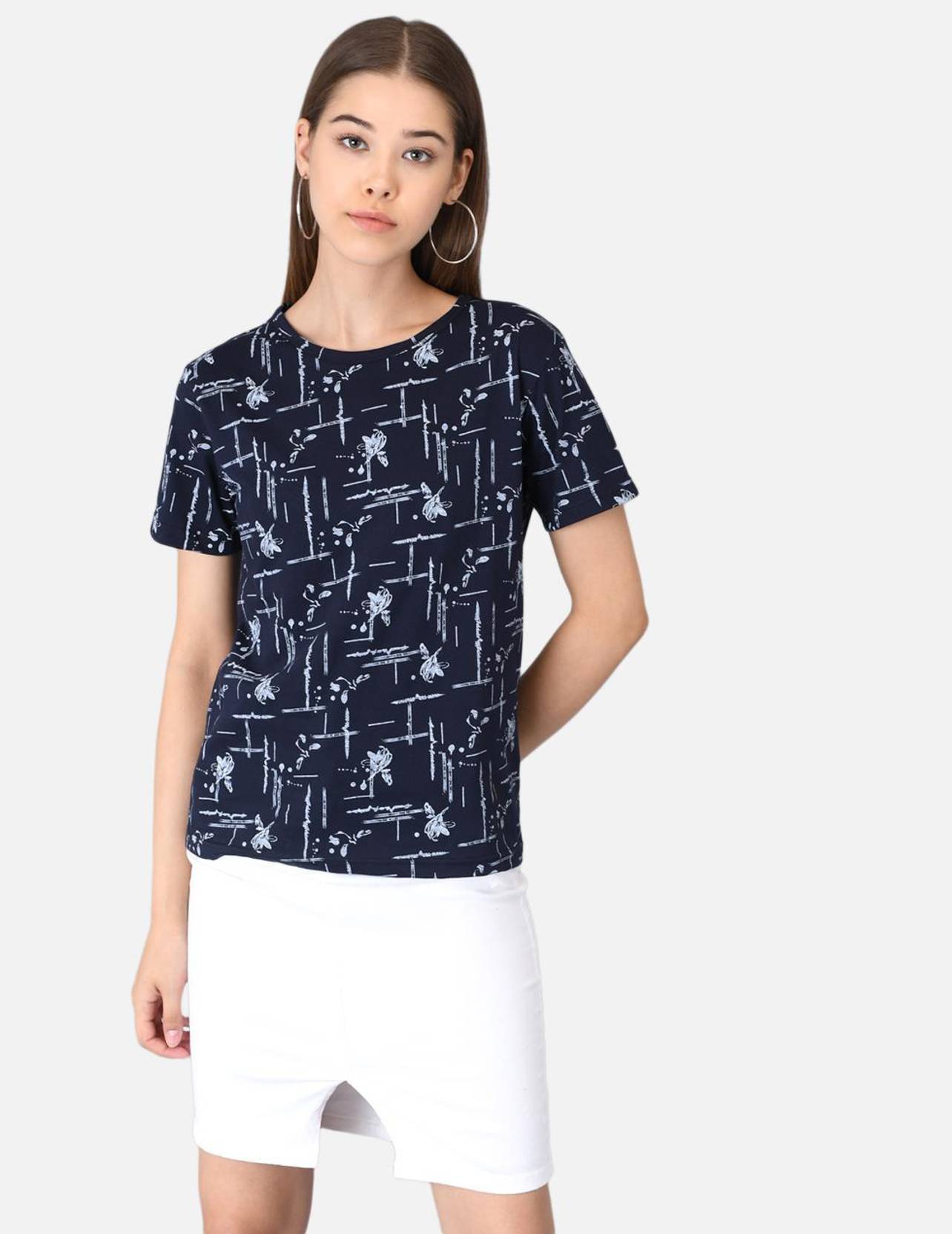 KOTTY Women Printed Round Neck Cotton Blend Multicolor T-Shirt