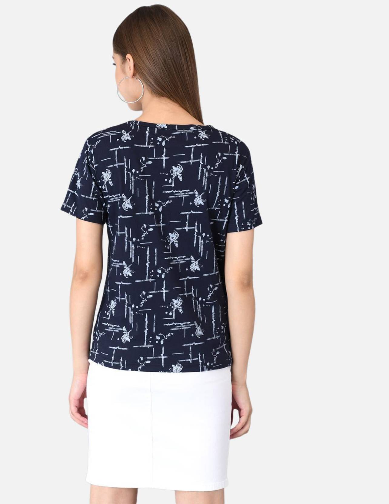 KOTTY Women Printed Round Neck Cotton Blend Multicolor T-Shirt