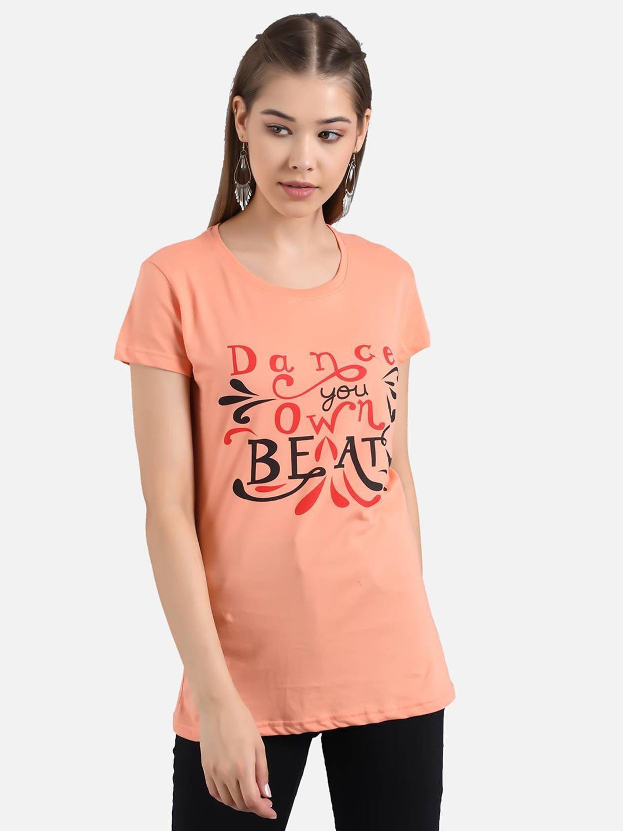 KOTTY Women Printed Round Neck Cotton Blend Multicolor T-Shirt