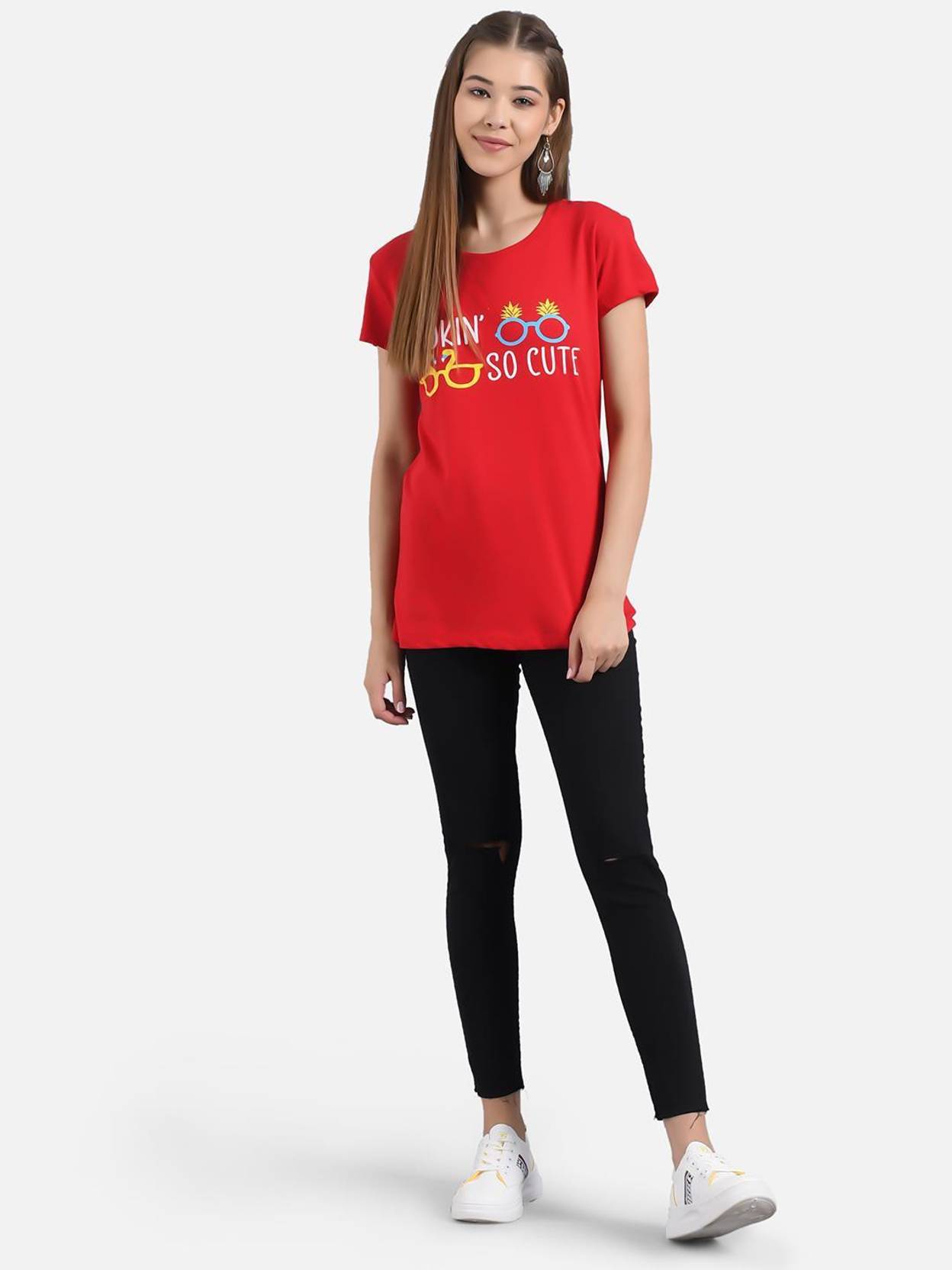 KOTTY Women Printed Round Neck Cotton Blend Multicolor T-Shirt