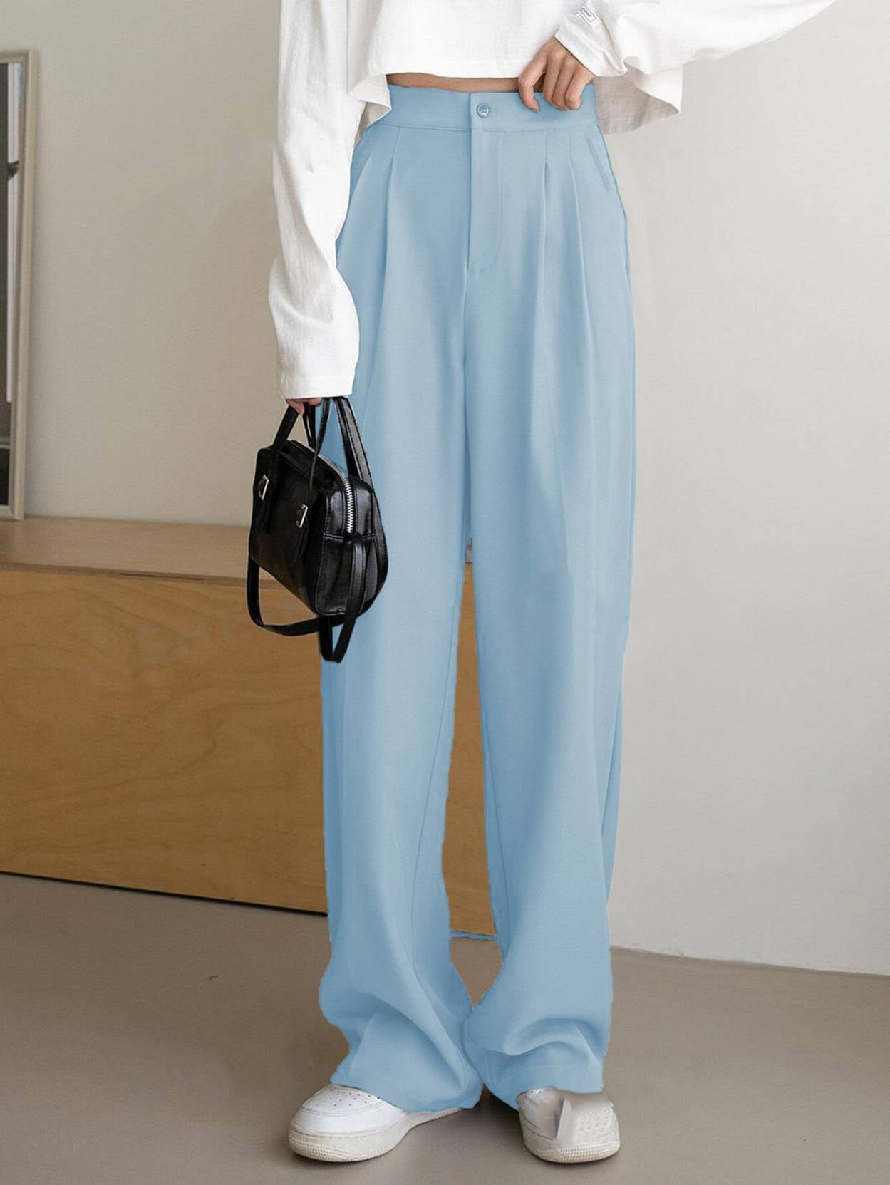 KOTTY  Women Regular Fit Light Blue Viscose Rayon Trousers