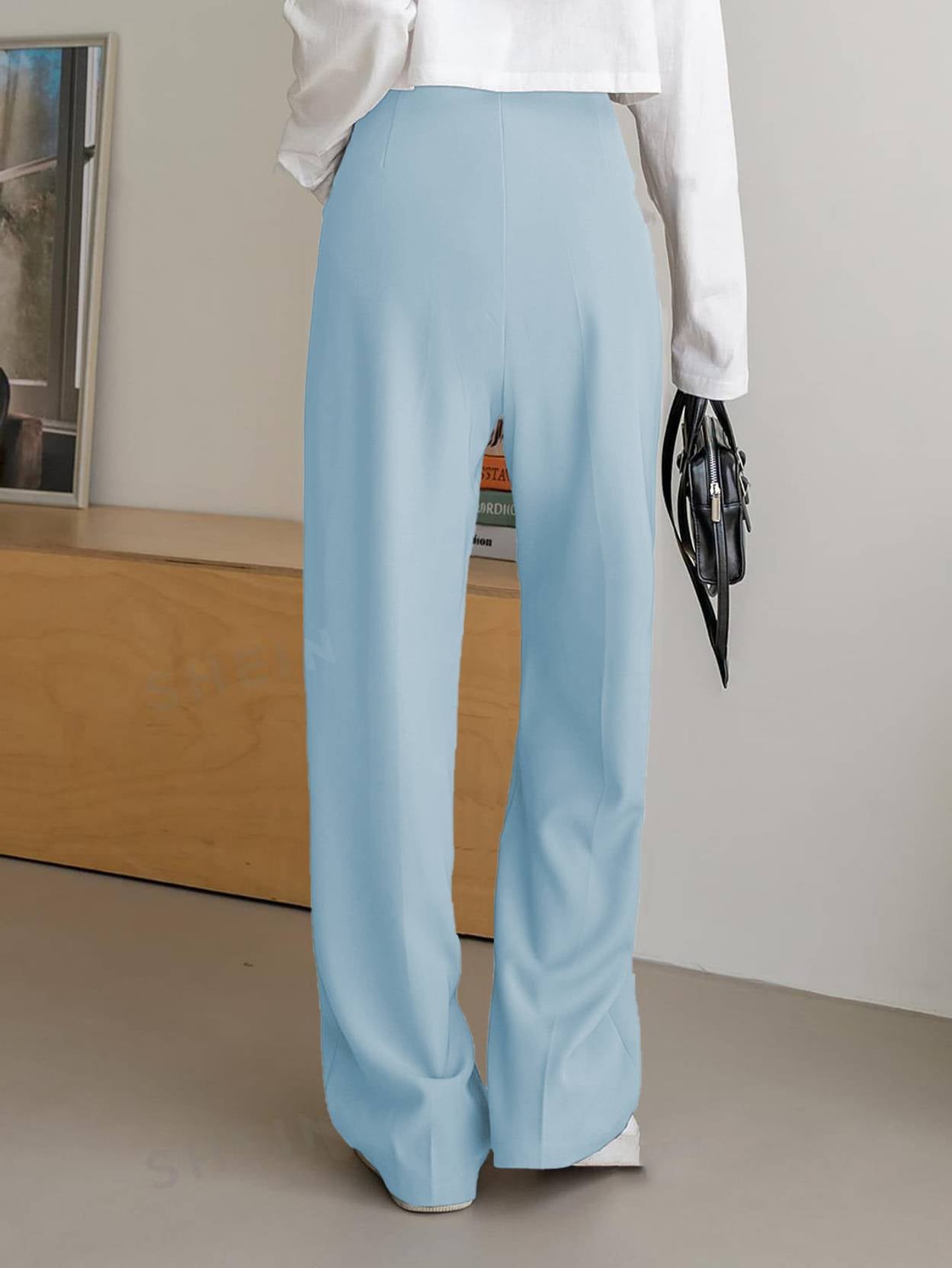 KOTTY  Women Regular Fit Light Blue Viscose Rayon Trousers