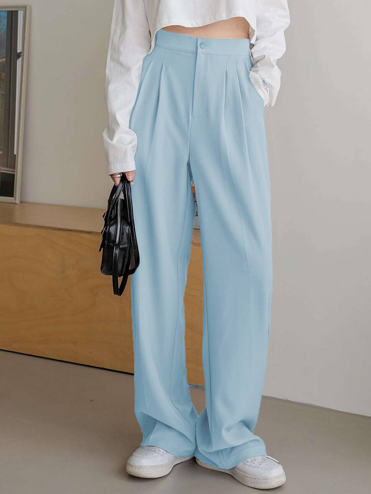 KOTTY  Women Regular Fit Light Blue Viscose Rayon Trousers