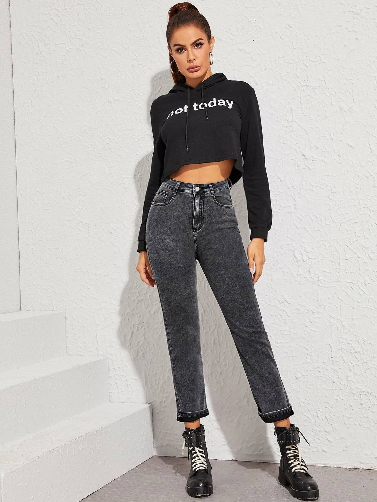 KOTTY Women Regular High Rise Dark Grey Jeans