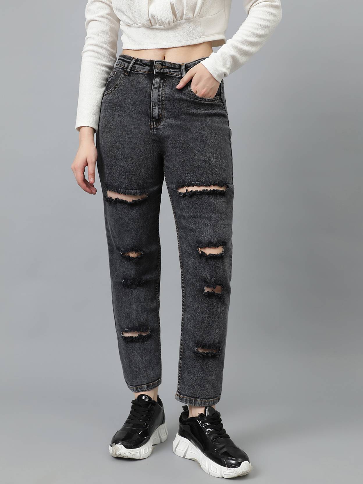 KOTTY Women Regular High Rise Grey Jeans