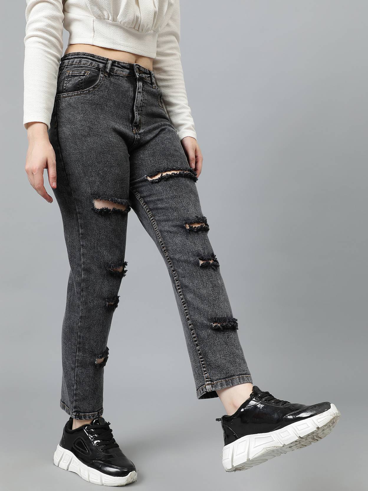 KOTTY Women Regular High Rise Grey Jeans
