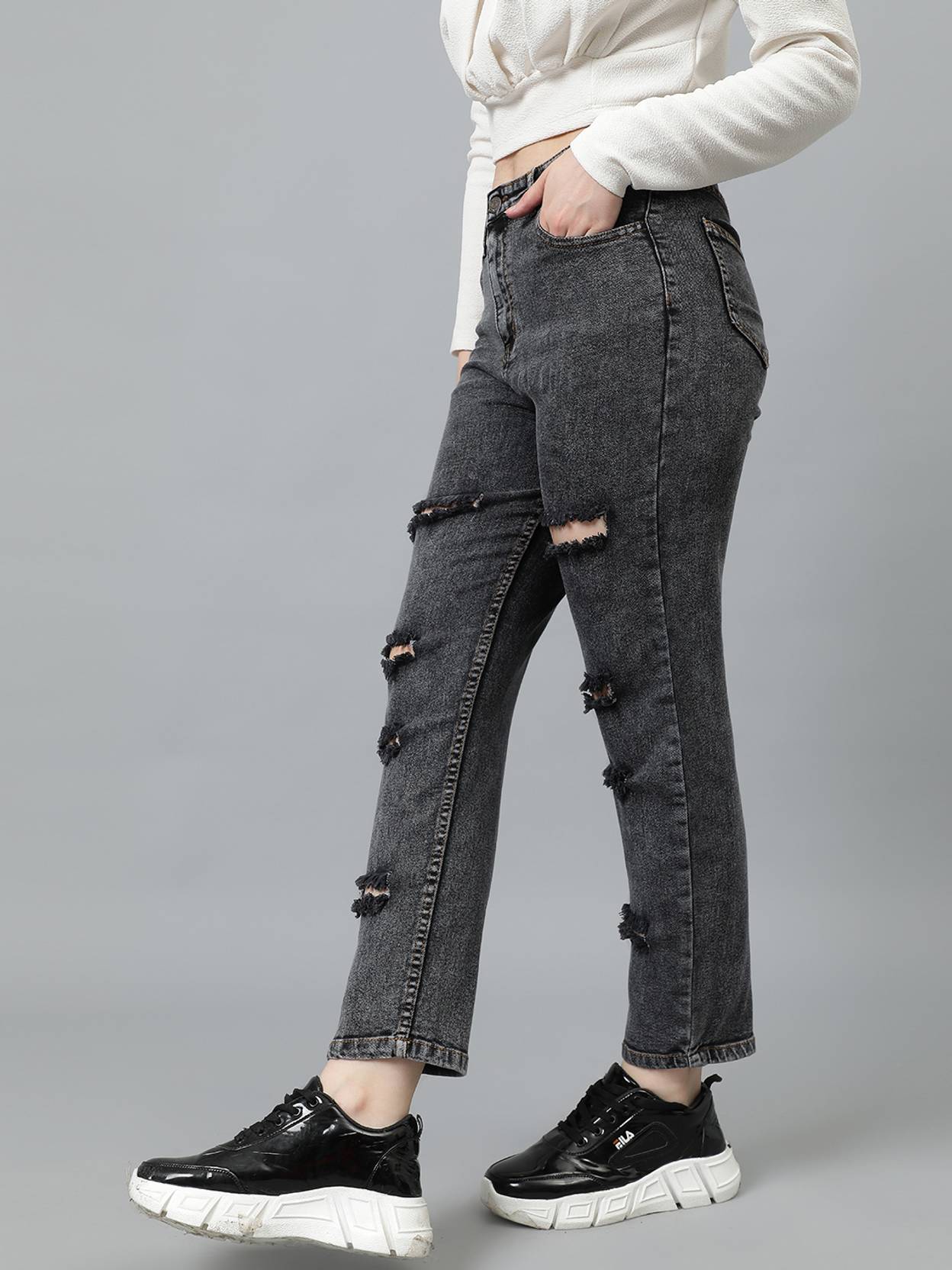 KOTTY Women Regular High Rise Grey Jeans