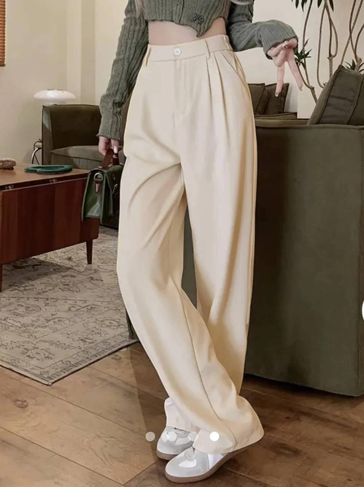 KOTTY  Women Relaxed Beige Cotton Blend Trousers