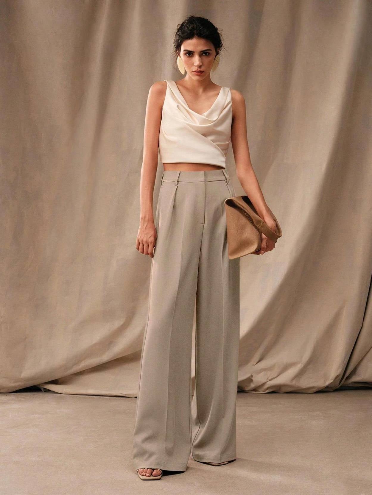 KOTTY  Women Relaxed Beige Viscose Rayon Trousers