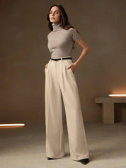 KOTTY  Women Relaxed Beige Viscose Rayon Trousers