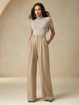 KOTTY  Women Relaxed Beige Viscose Rayon Trousers