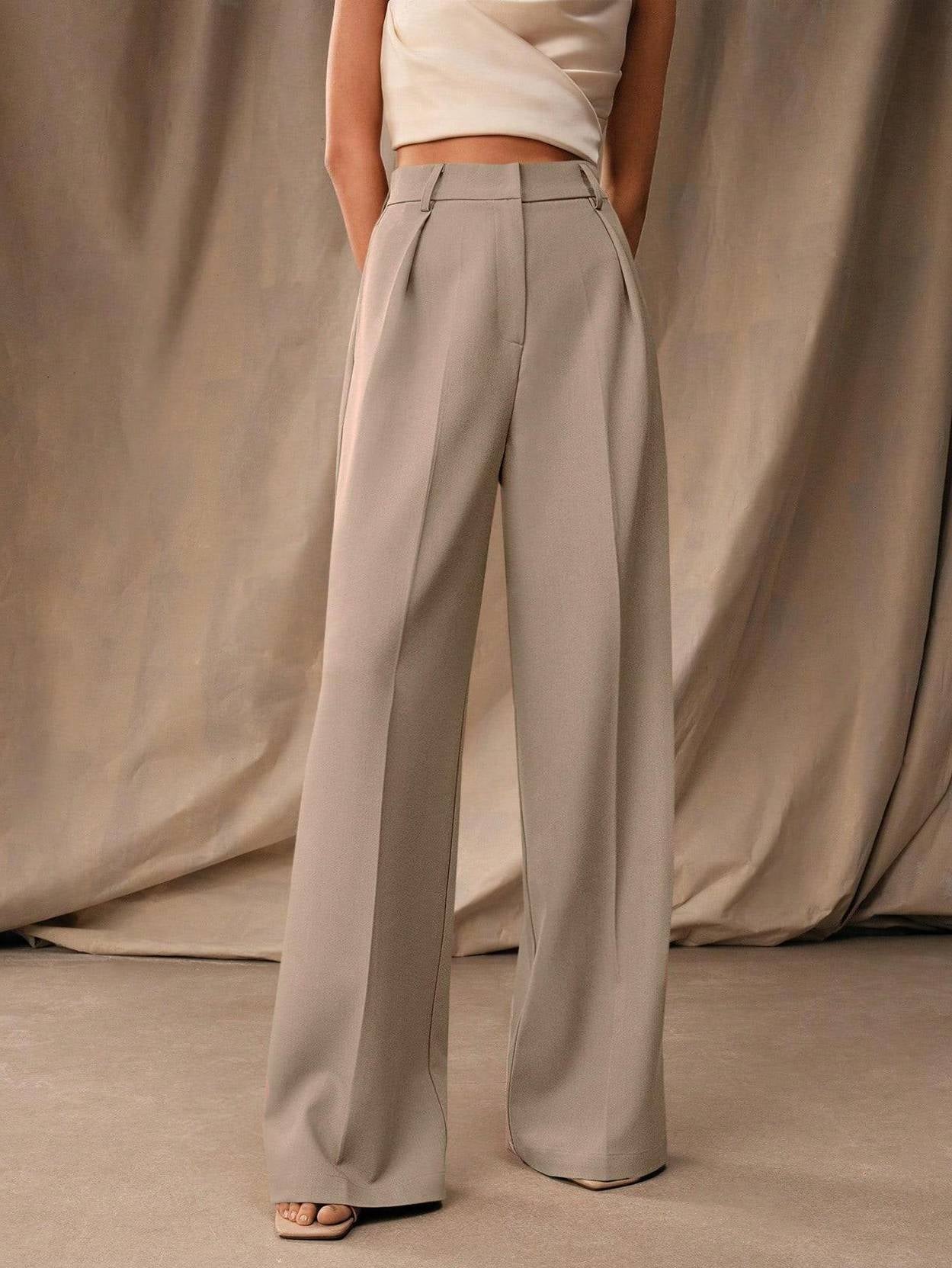 KOTTY  Women Relaxed Beige Viscose Rayon Trousers