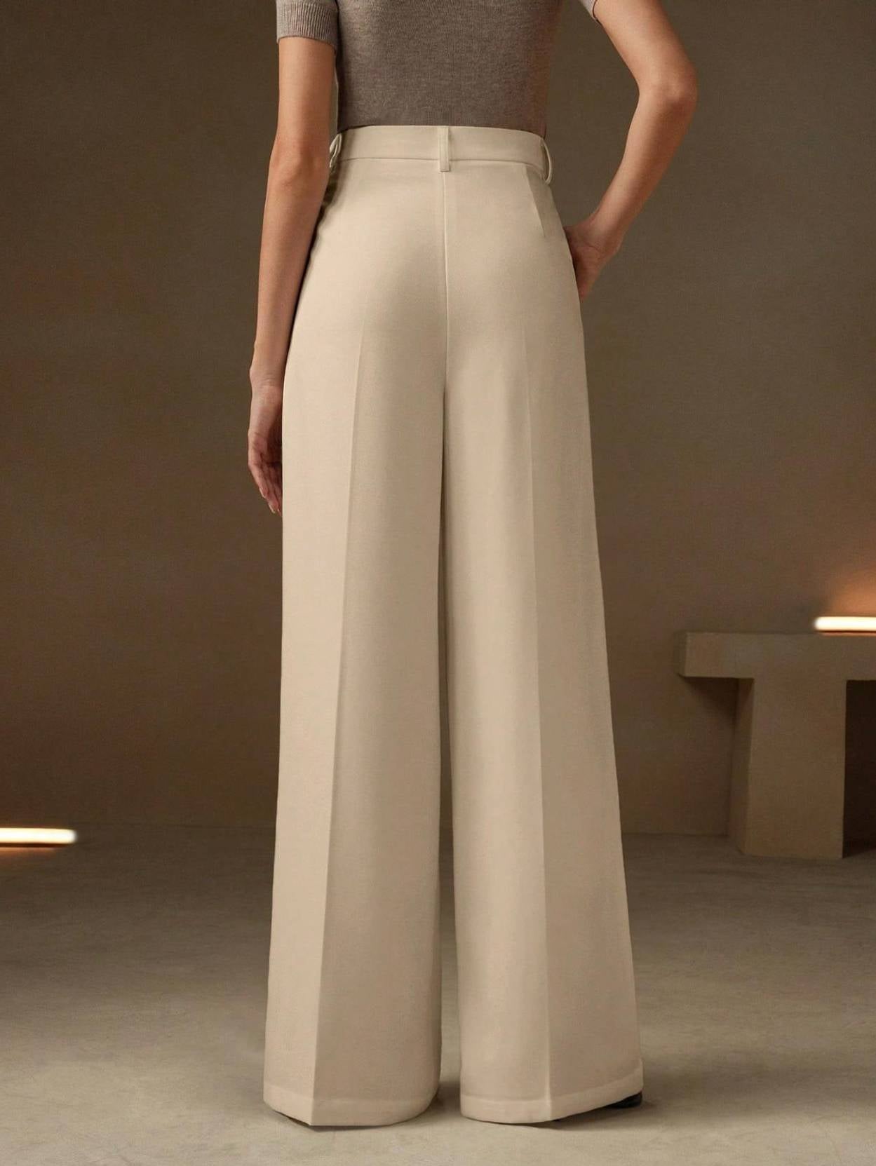 KOTTY  Women Relaxed Beige Viscose Rayon Trousers