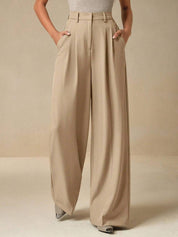 KOTTY  Women Relaxed Beige Viscose Rayon Trousers