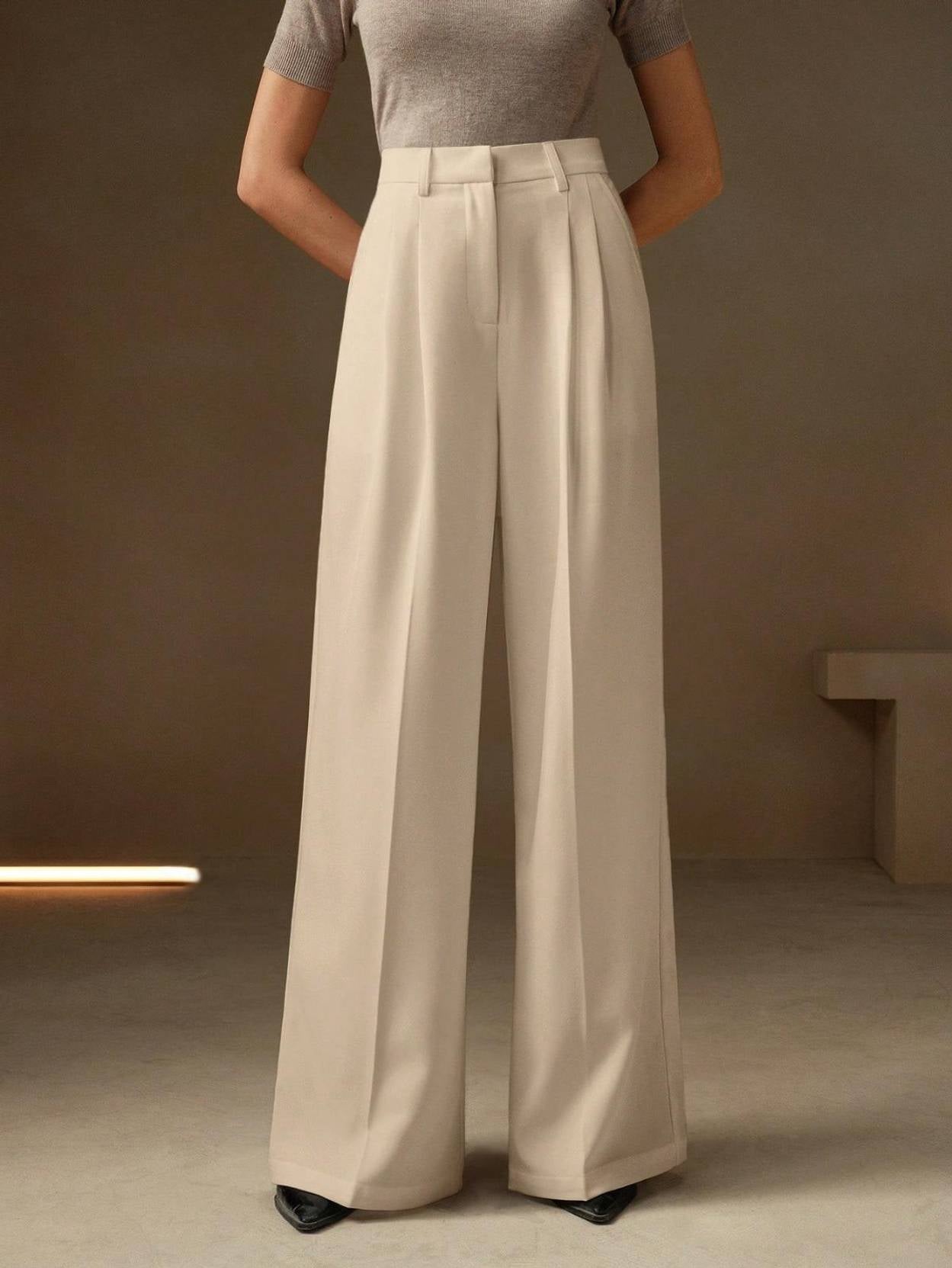 KOTTY  Women Relaxed Beige Viscose Rayon Trousers