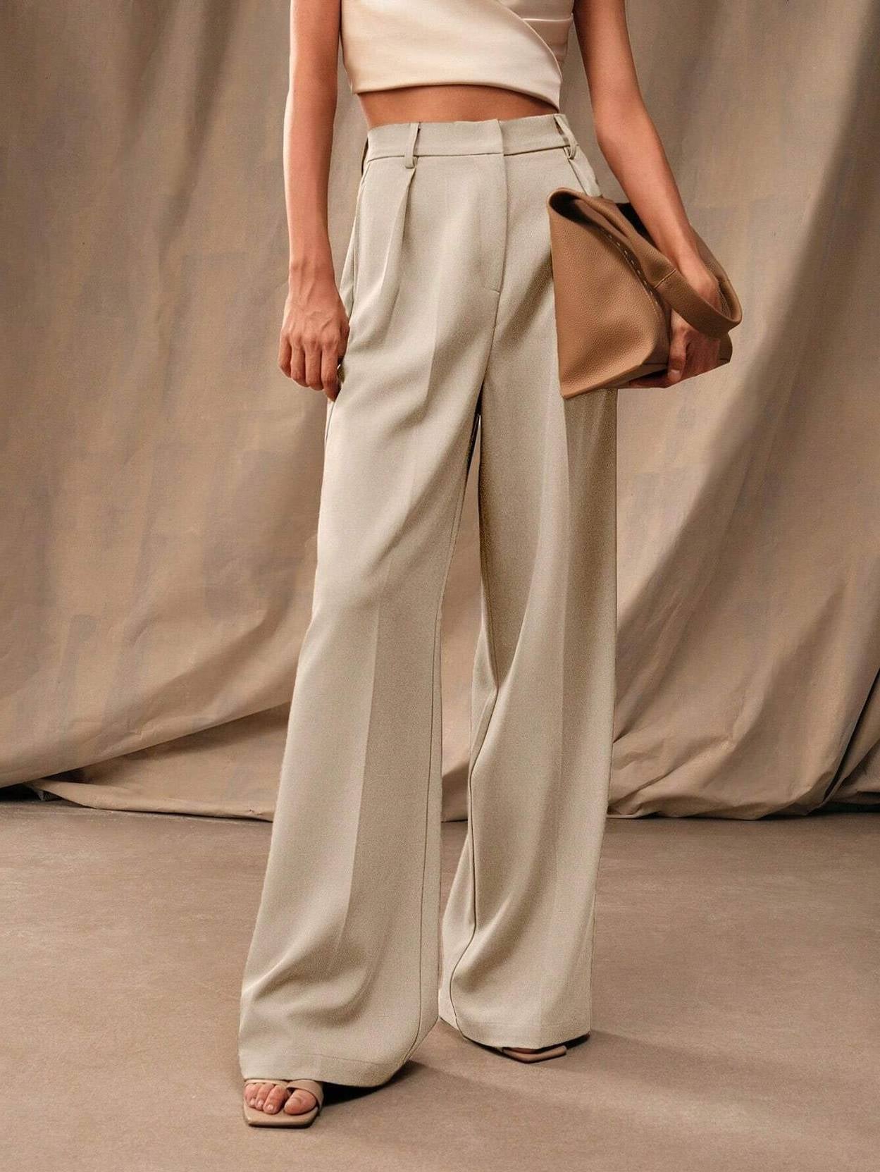 KOTTY  Women Relaxed Beige Viscose Rayon Trousers
