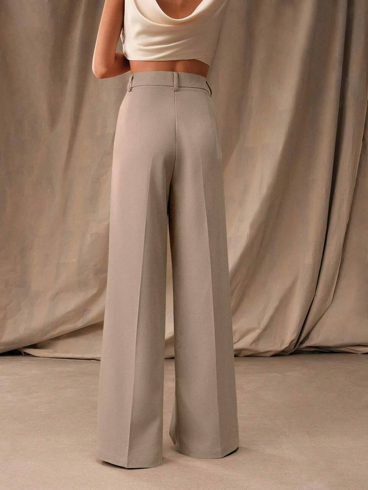 KOTTY  Women Relaxed Beige Viscose Rayon Trousers