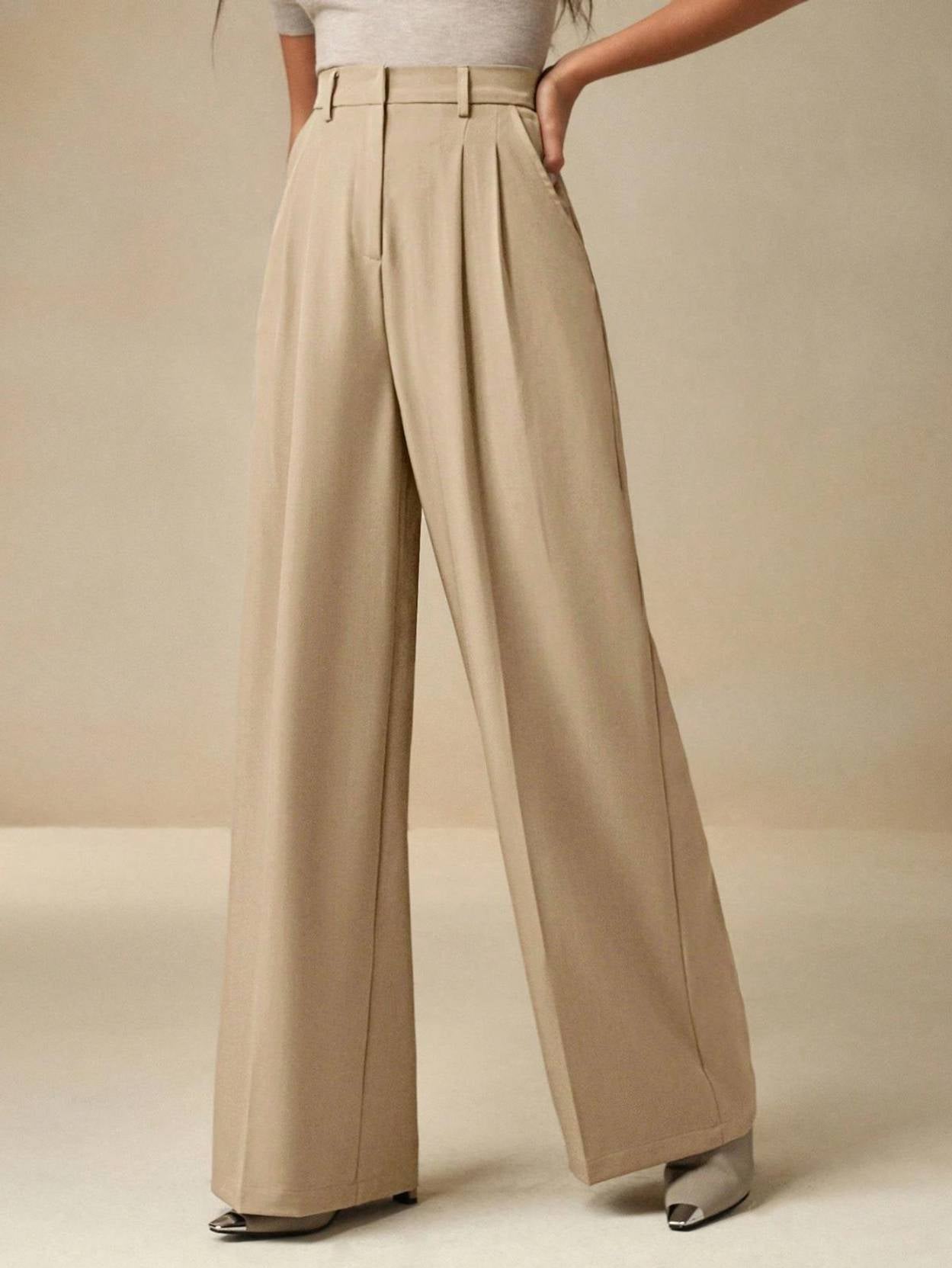 KOTTY  Women Relaxed Beige Viscose Rayon Trousers