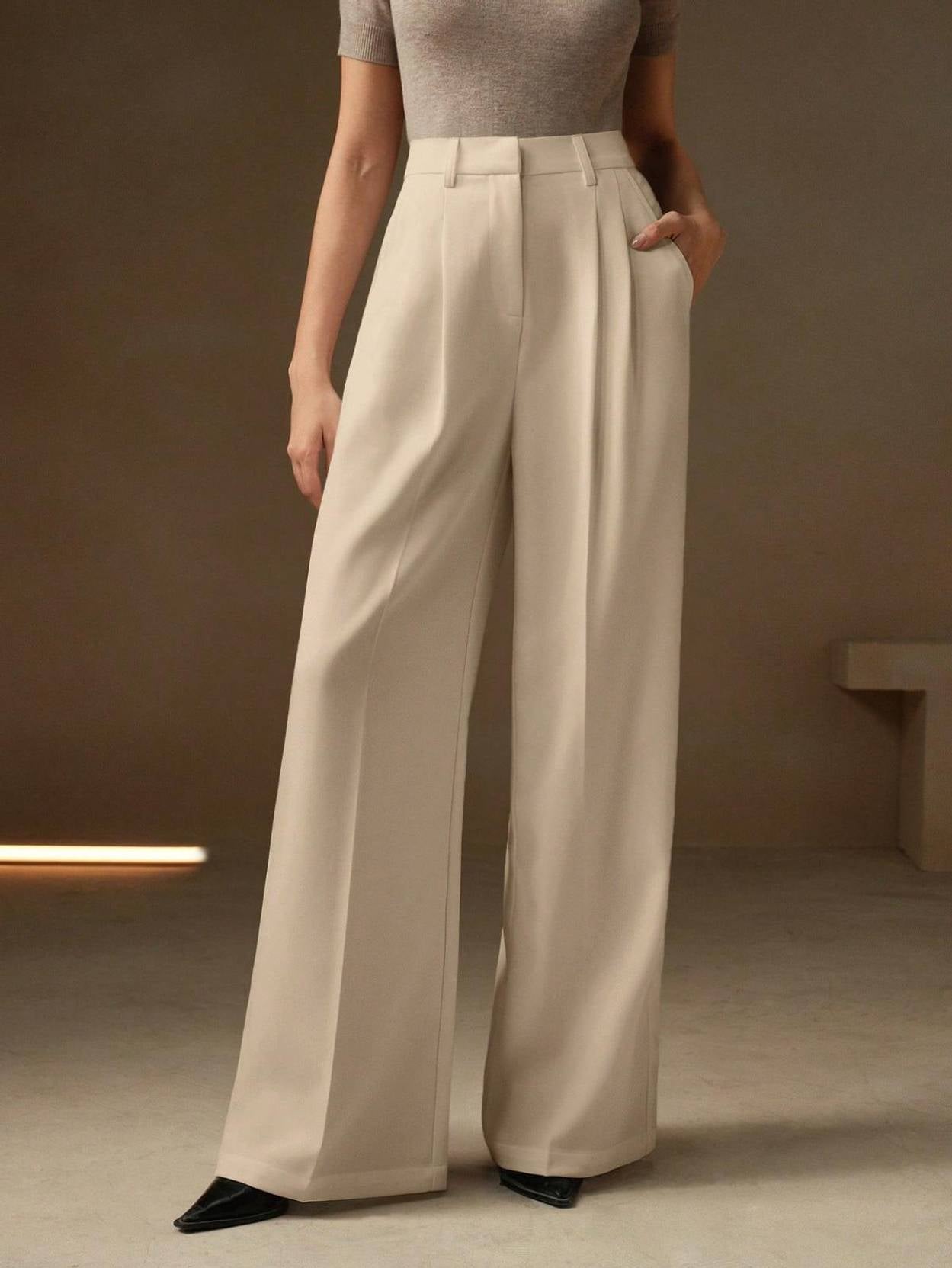 KOTTY  Women Relaxed Beige Viscose Rayon Trousers