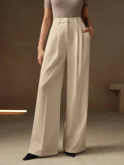 KOTTY  Women Relaxed Beige Viscose Rayon Trousers