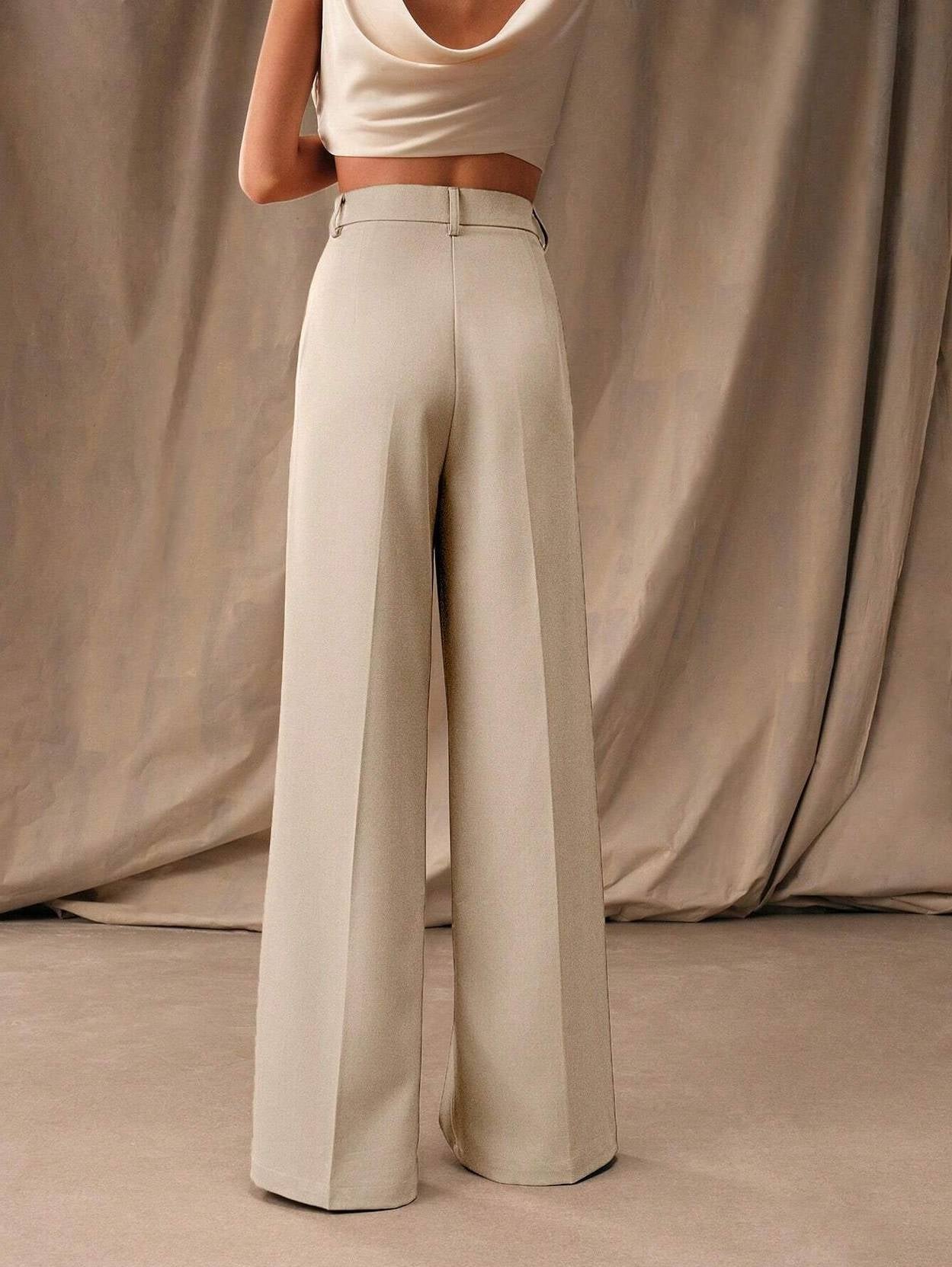 KOTTY  Women Relaxed Beige Viscose Rayon Trousers