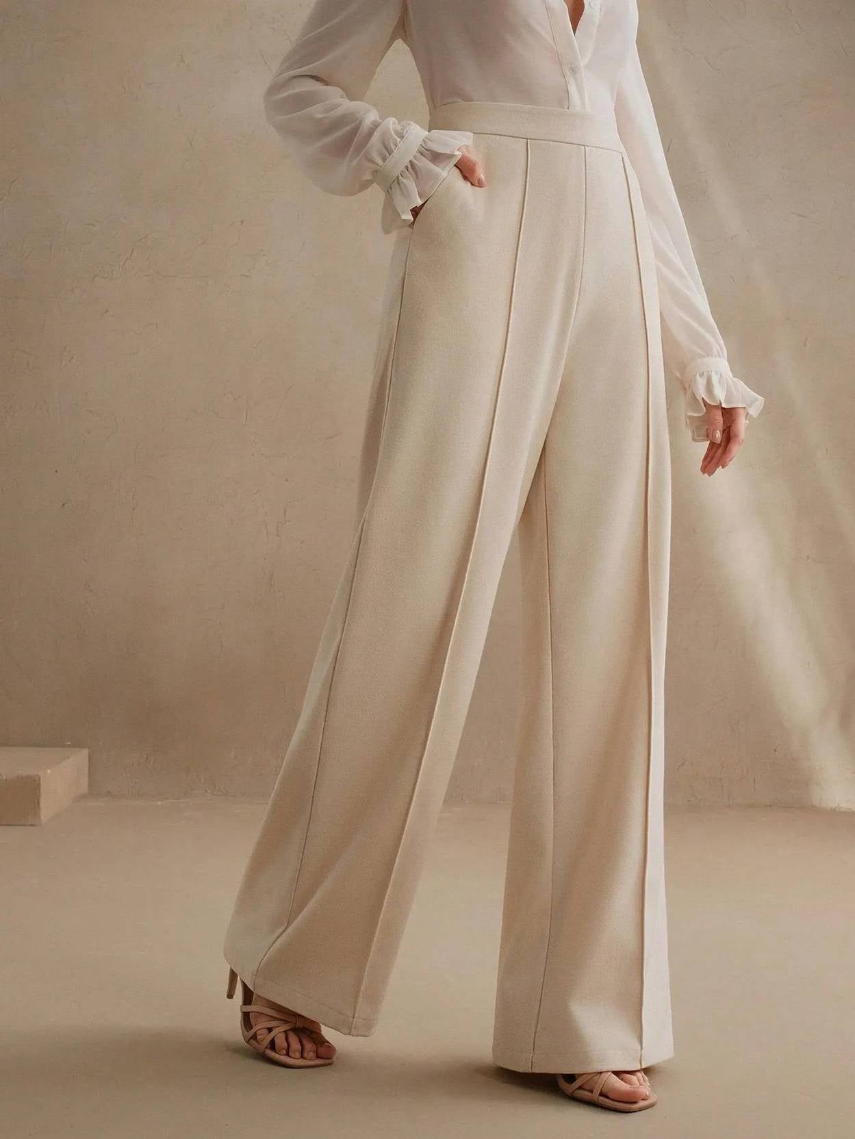 KOTTY  Women Relaxed Beige Viscose Rayon Trousers