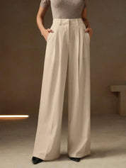 KOTTY  Women Relaxed Beige Viscose Rayon Trousers