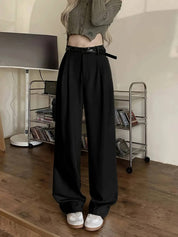 KOTTY  Women Relaxed Black Cotton Blend Trousers