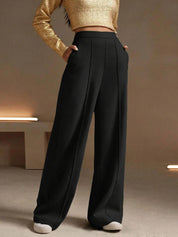 KOTTY  Women Relaxed Black Viscose Rayon Trousers