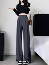 KOTTY  Women Relaxed Grey Cotton Blend Trousers