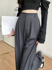 KOTTY  Women Relaxed Grey Cotton Blend Trousers