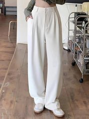 KOTTY  Women Relaxed White Cotton Blend Trousers