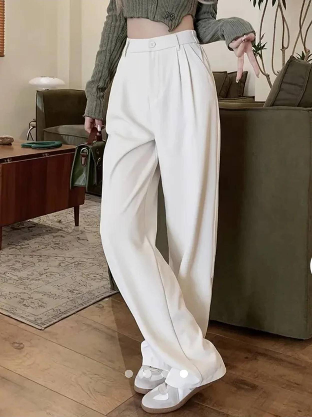 KOTTY  Women Relaxed White Cotton Blend Trousers