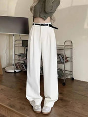 KOTTY  Women Relaxed White Cotton Blend Trousers