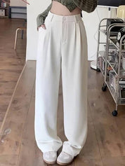 KOTTY  Women Relaxed White Cotton Blend Trousers