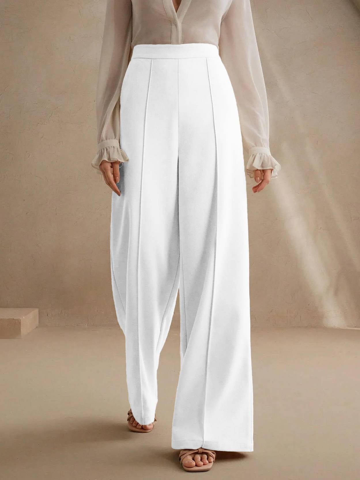 KOTTY  Women Relaxed White Viscose Rayon Trousers