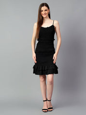 KOTTY Women Ruffled Black Above Knee/Mid Thigh Length Dress