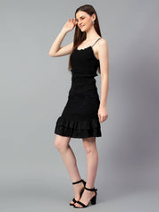 KOTTY Women Ruffled Black Above Knee/Mid Thigh Length Dress