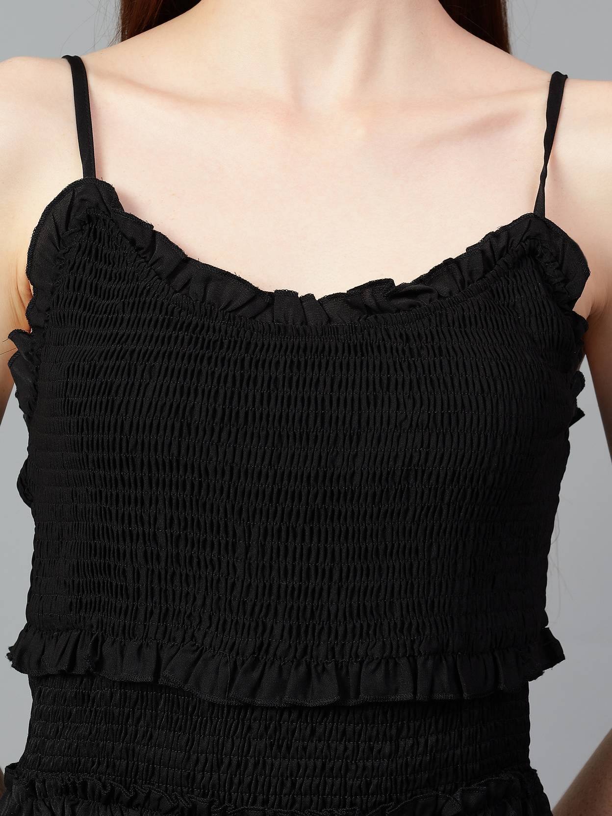 KOTTY Women Ruffled Black Above Knee/Mid Thigh Length Dress