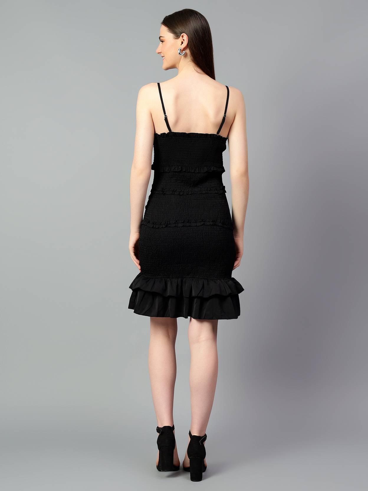 KOTTY Women Ruffled Black Above Knee/Mid Thigh Length Dress