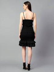 KOTTY Women Ruffled Black Above Knee/Mid Thigh Length Dress